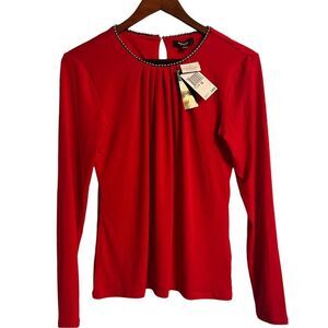 Red Christmas top by PREMISE STUDiO Women’z Sz XS NWT🏷 beaded neckline